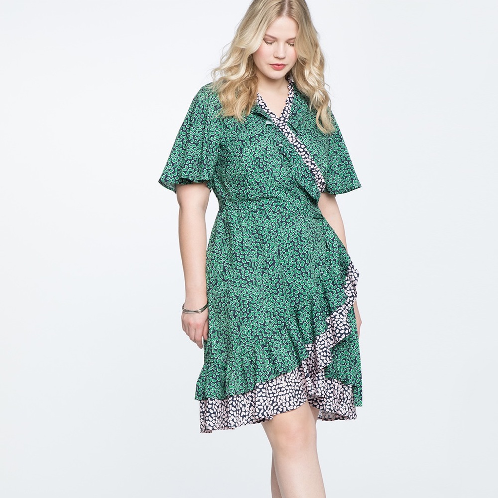 Eloquii Contrast Wrap Ruffle Dress Size 18